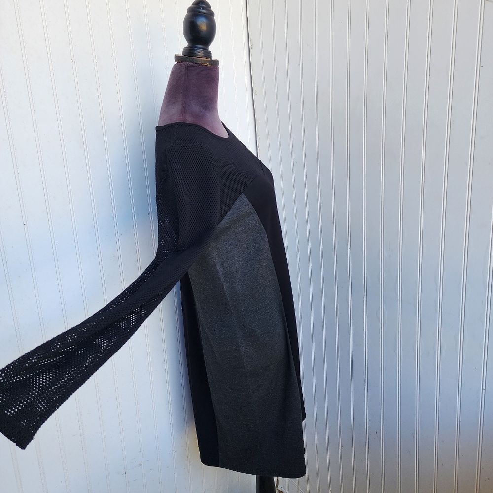 Kensie Womens Dress Classy Black Gray Mesh Front Zipper Long Sleeve Sz L - Picture 4 of 15